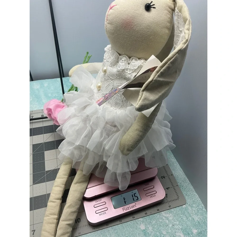 222 Elegance Whimsical Long Leg Bunny Doll White Lace Tutu Pink Rose NWT 22in